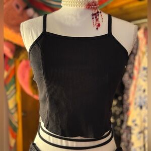 Black Ribbed Wrap Top